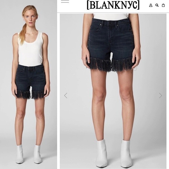BLANK NYC Lenox High Rise Waisted Fringe Hem Denim Jean Boho Shorts in Vixen 24 - Picture 5 of 16